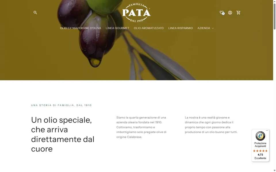 Olio Pata website, designed and developed by REGICODE